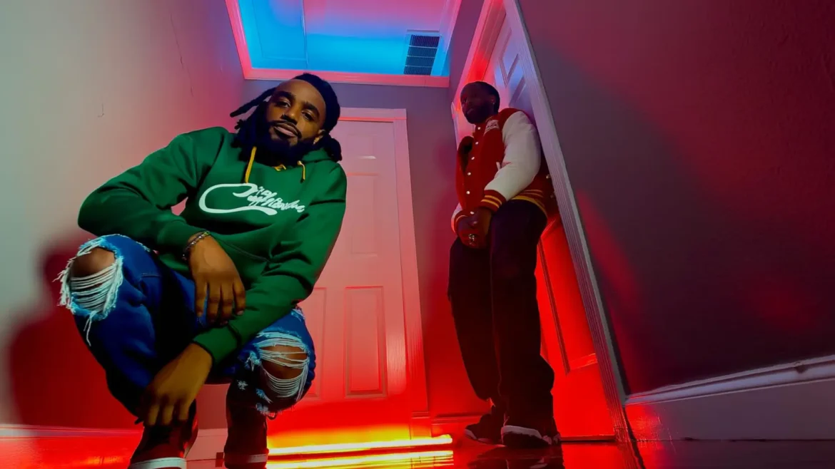 Jnt Prjct members P. Matics and Lamarzbars in a hallway with red and blue lights for HOYK single.