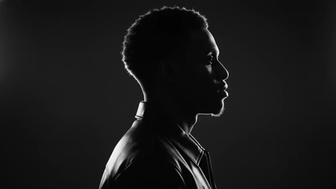Cinematic studio portrait of rapper Haydeezy featuring a split composition with a close-up and full-body shot in a black leather jacket.