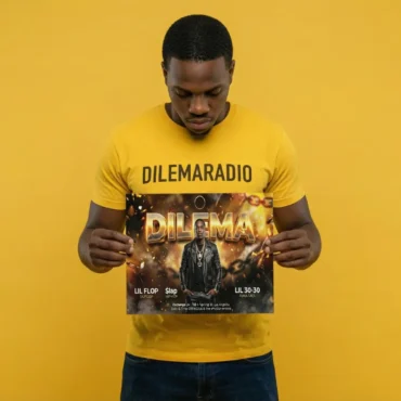 Professional Hip Hop concert flyer for artist DILEMA created with Nano Banana Pro in Gemini, featuring a molten gold and fire aesthetic with correct typography.