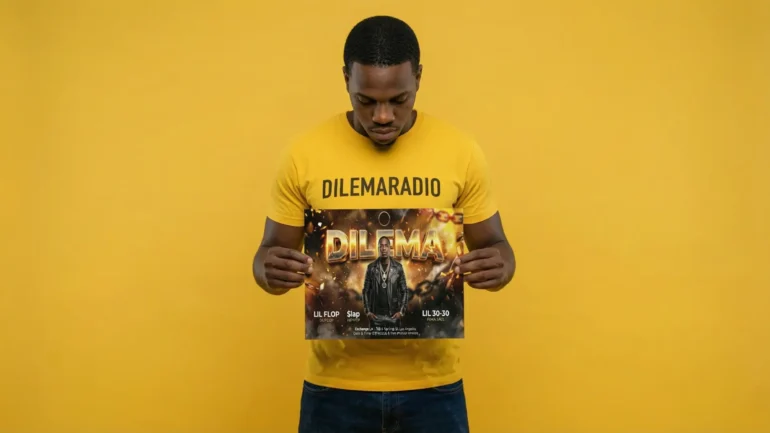 Professional Hip Hop concert flyer for artist DILEMA created with Nano Banana Pro in Gemini, featuring a molten gold and fire aesthetic with correct typography.