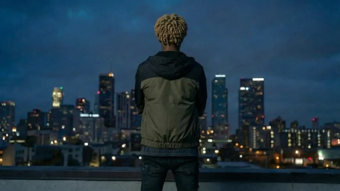 kvs standing on a rooftop at night with city skyline background