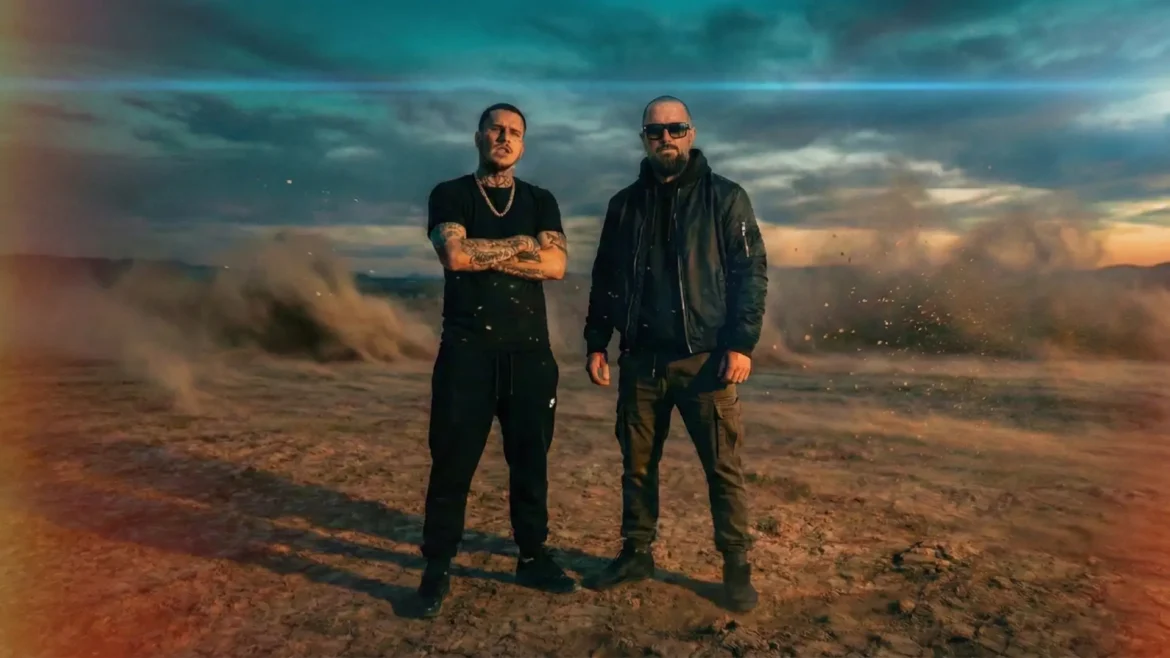 Yung Lyon and Matty Boy standing in a desert landscape for Green Flags music release.