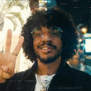 Jahron Luis split screen visual for Worldwide single showing sunny palm trees and Paris night.