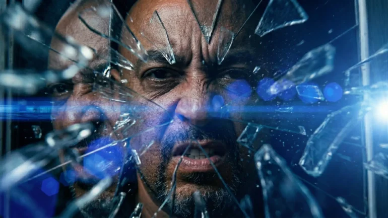 Sean Doe Butler looking intensely through shattered glass for his single Legendary.