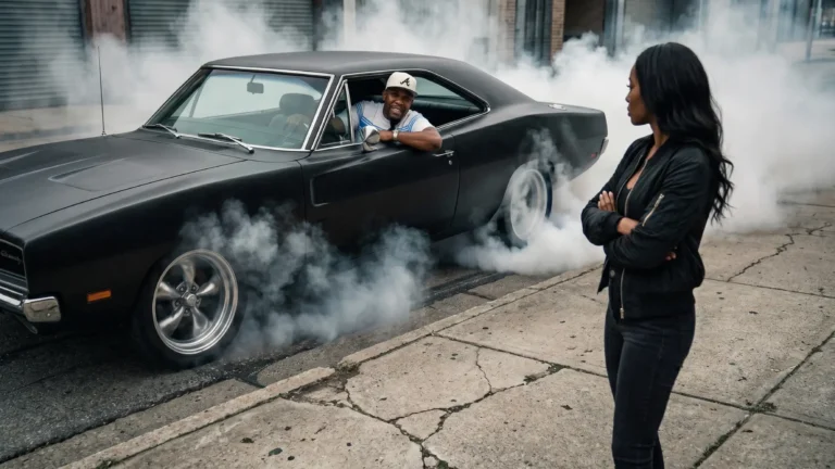 e1Don sitting in a black car during a street burnout